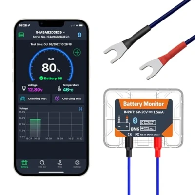 Image of 12V Car Battery Tester, Bluetooth 4.0 Monitor Load Tester Real Time View Information Suitable for Android iOS Owners Motorhomes Motorcycles Boats Cars