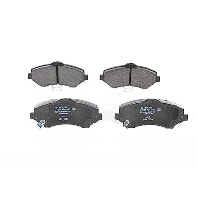 Image of 7B0698151A Brake pad set BOSCH 0 986 494 493 Low Metallic with acoustic wear warning anti squeak plate DODGE: Journey MPV, Nitro Off Road