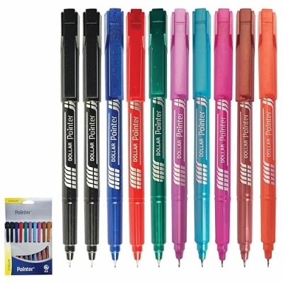 Image of DOLLAR Fineliner Pens, MULTICOLOUR, 0.3mm Ultra Fine Felt Tip, Pack of 10, Precise Writing, Write Draw Sketch Colour Mark Line Pens