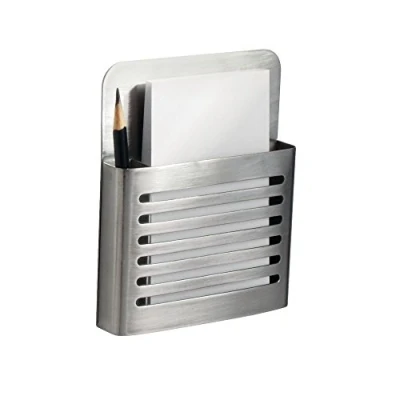 Image of iDesign Magnetic Modern Pen and Pencil Holder, Metal Writing Utensil Storage Organizer for Kitchen, Locker, Home, or Office, Stainless Steel, Brushed, Set of 1