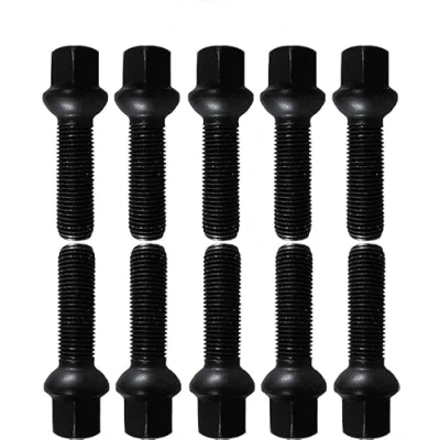 Image of 10 Wheel Bolts Black Ball Collar (R13) M14 x 1.5 33 mm