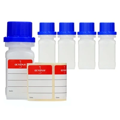 Image of 5 x Wide Neck Bottles with Screw, Chemicals, Labor Bottle Lid Can Be Used As A Storage Container for Lab Kitchen or Domestic Use, transparent, 5x 50 ml