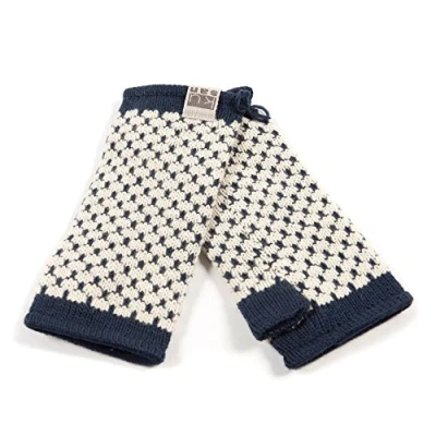 Image of Kusan 100% Wool knitted Handwarmers/Fingerless Gloves (PK1309) (Navy/White)