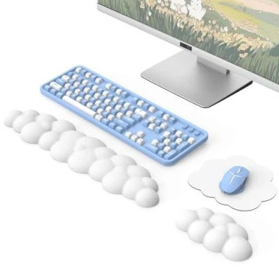 Image of MoKo Cloud Wrist Rest, Ergonomic Keyboard Rest with Mouse Pad, Upgraded PU Leather Arm Pad for and Office, Gaming, Computer, Laptop, White