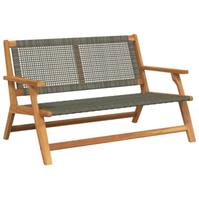 Image of vidaXL Grey Teak Outdoor Bench Solid Acacia Wood Woven Rope 76 x 122 73.5 cm Durable Patio Garden Seating