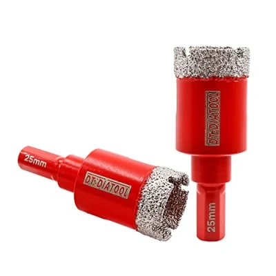 Image of DT DIATOOL Diamond Drill Bit 25mm 2pcs Vacuum Brazed Hole Saw with Triangle Shank Drilling Porcelain Tile Ceramic Marble Granite Masonry Quartz