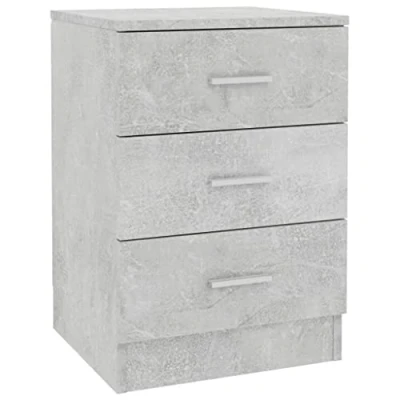 Image of vidaXL Bedside Cabinet in Concrete Grey, 38x35x56 cm, Engineered Wood Nightstand with Three Drawers, Modern Design, Living Room and Bedroom Furniture