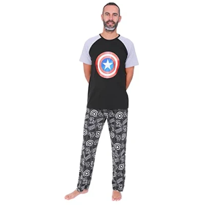 Image of CAPTAIN AMERICA Mens Avengers Long Pyjama Set (Large) Black