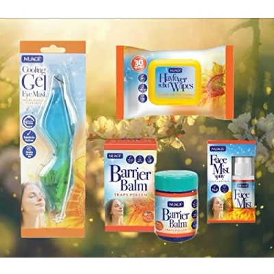 Image of Complete Hayfever Relief Set 30 Face Wipes Allergy Barrier Balm 50g Mist 15ml &amp; Cooling Gel Eye Mask