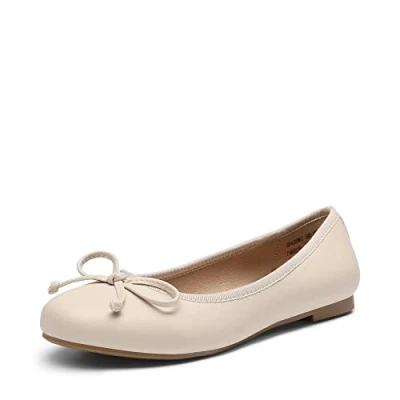 Image of DREAM PAIRS Womens Classic Bow Flats Ballerina Slip on Formal Casual Pumps Style Shoes,Size 6,Beige,SDFA2203W E