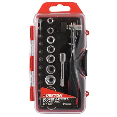Image of DEKTON DT65233 Ratchet Wrench, Black/Red, Set of 22 Piece