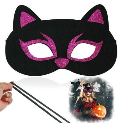 Image of Felt Black Cat Eye Mask, One Size Halloween Costume Party Carnival Cosplay, Adjustable Elastic Band Masquerade Fancy Dress Cosplay Props Accessories