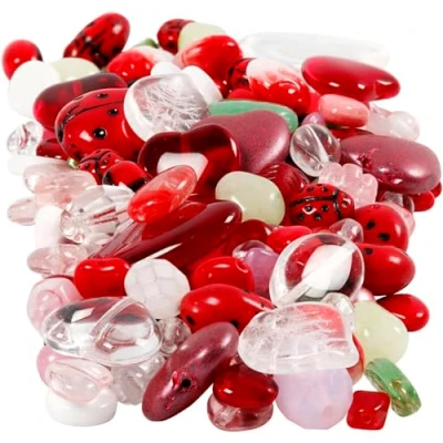 Image of Creative 68423 Glass Beads, Hole Size 0.5 1.5 mm, Assorted Colours, Ladybugs/Leaves/Hearts, 5 22 350 g