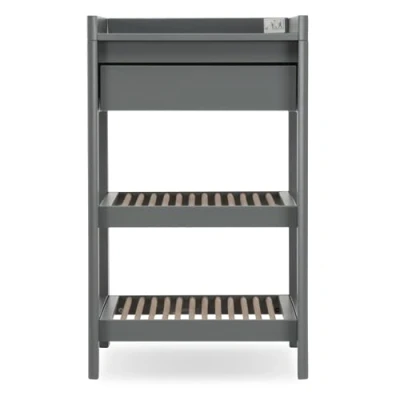 Image of Torsten Baby Changing Table with Storage Drawer Scandinavian Solid Birch Wood Open Unit Grey/Teak Nursery Furniture