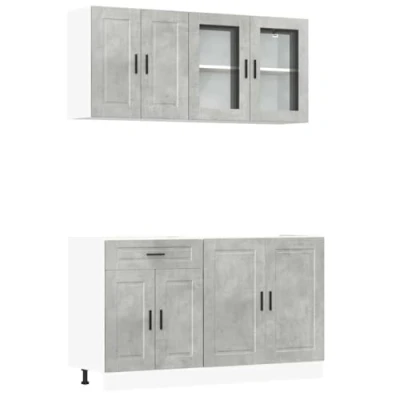 Image of vidaXL Kalmar 4 Piece Kitchen Cabinet Set, Concrete Grey Wood Material, Unit, Fitted Kitchen, Base Cabinet, Wall Cupboard