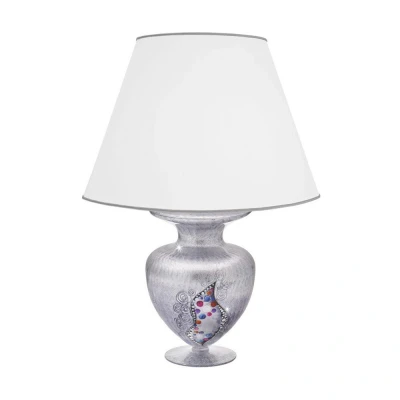 Image of Anfora Designer Fabric Tapered Shade Table Light Chrome Kiss Silver Pattern, 1x E27