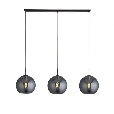Image of Amsterdam 3 Light Matt Black Bar Ceiling Pendant Round Smokey Glass Shades