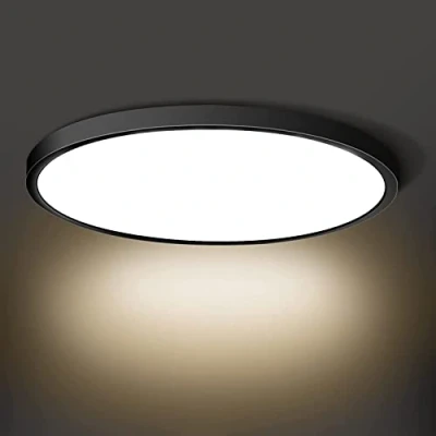 Image of LED Flush Mount Ceiling Light Fixture, 4000K Nature Black 24W(240W Equiv) 12 Inch Flat Round Modern Lighting, 3200LM Lamp for Bathroom Porch, Kitchen, Bedroom, Living Room, Hallway