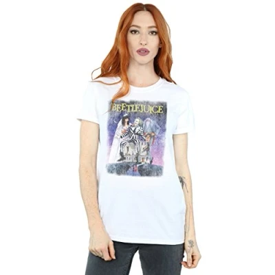 Image of Beetlejuice Women&#039;s Distressed Poster Boyfriend Fit T Shirt Large White