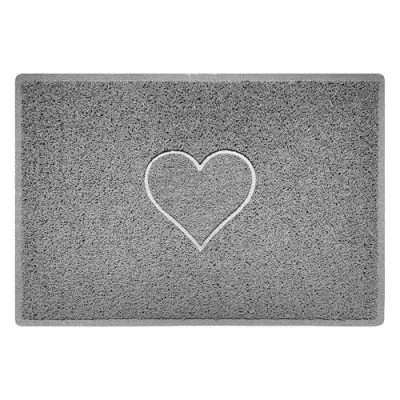 Image of Nicoman Heart Embossed Shape Entrance Door Mat Dirt Trapper Washable Barrier Doormat Indoor or Outdoor (Large, Grey, 90 x 60cm)
