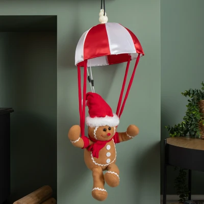 Image of 57cm Battery Operated Musical Parachuting Gingerbread Man with Leg Kicking Motion