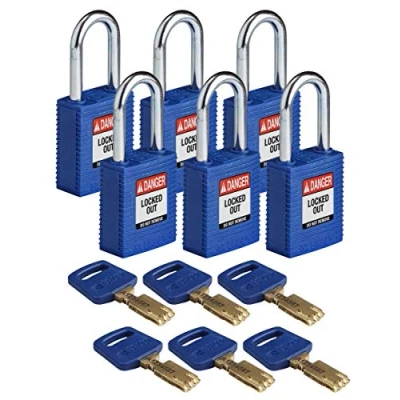 Image of Brady SafeKey Nylon Padlock, Steel Shackle, 38mm x 84mm 19mm, Blue, Pack of 6