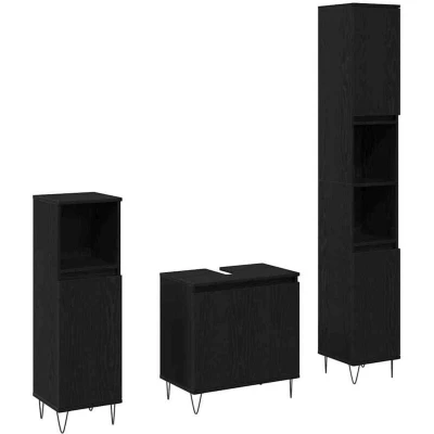 Image of Vidaxl 3 Piece Bathroom Furniture Set Black Oak Engineered Wood