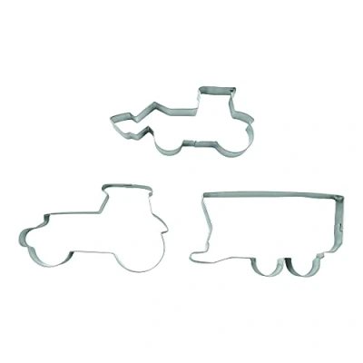 Image of BekkiB 8807123 Set of 3 &quot;Farm&quot; Cookie Cutters Tractor Front Loader Trailer Stainless Steel Dishwasher Safe