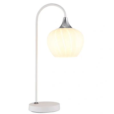 Image of Maxy Arc Bedside Table Lamp White Matt Opal Glass Shade 1x E27