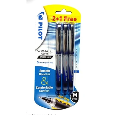 Image of Pilot V Ball Grip Rollerball Pens Medium 0.7mm tip Blue Ink Blistercarded 3