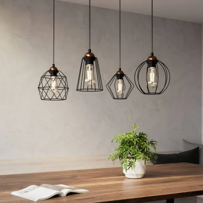 Image of TK Lighting Galaxy pendant light with four cage lampshades