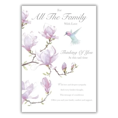 Image of Paper Rose For all the Family With Love Thinking of You at This Sad Time Sympathy Card Hummingbird &amp; Magnolia Illustration