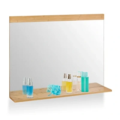 Image of Relaxdays Wall Mirror with Shelf, Bamboo Frame, 68.5 x 90 cm