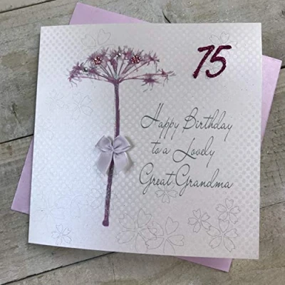Image of WHITE COTTON CARDS Happy Lovely Grandma 75, Handmade 75th Birthday Card (Dandelion)