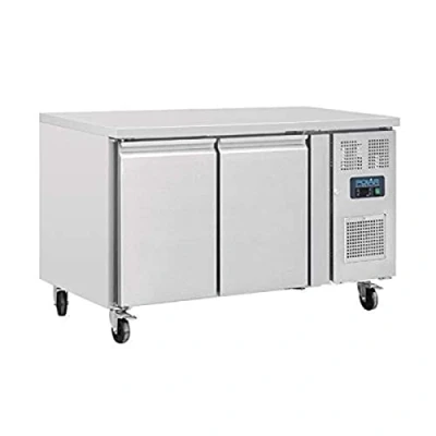 Image of Polar Refrigeration U Series 230W Double Door Counter Fridge 228 Litre, Stainless Steel, 2C to 5C, 860(H)x1360(W)x600(D)mm, 2 Shelves, Energy Rating B, Usable Capacity: 310 Ltr, R600a, G377