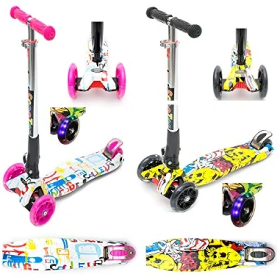 Image of Viper Kids Three Wheel Kick Scooter Adjustable Handles &amp; Lightweight LED Light Up Wheels (Yellow/Black)