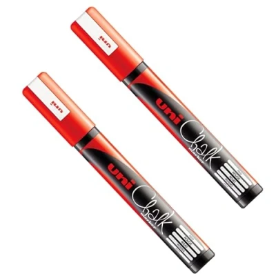 Image of Uni PWE 5M Liquid Chalk Marker Pen Whiteboard Blackboard Chalkboard Non Permanent Red Pack of 2
