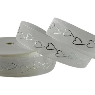 Image of Luxury Heart Love, Valentines, Anniversary, Birthday, Christmas, Sheer Ribbon Available in Cream or Silver (Silver, 2 Metres x 15mm)