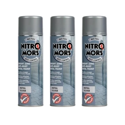 Image of Nitromors Bright Zinc Aerosol Spray Paint Anti Rust 1500ml (x3 Pack)