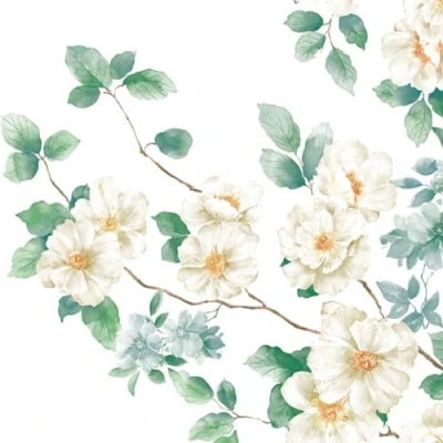 Image of Maki 3 Ply Flowery Tissue Paper Napkins Serviettes for Decoupage Lunch 33cm x 1/4 Folded (Pack of 20) (Delicate Apple Blossom)