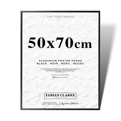 Image of Fabian Clarke London® Aluminium Picture Frame 50x70 Black Large Size Thin Slim Photo Metal Hangs Portrait or Landscape with Safety Glass