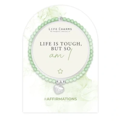 Image of Life Charms Crystal Bead Handmade Charm Bracelet Is Tough, But So Am I Positive Affirmation Quote Inspirational Silver Plated Mantra Jewellery