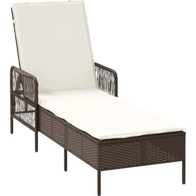 Image of vidaXL Sun Lounger Brown and cream white PE Rattan 157 x 55 92 cm