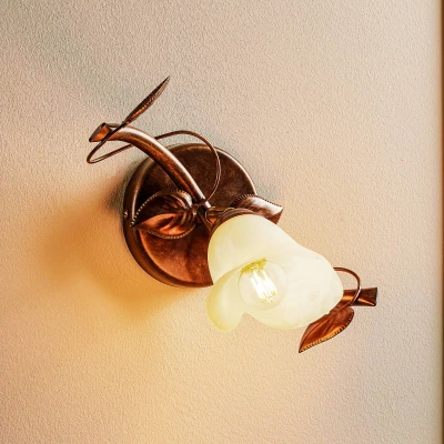 Image of Bluszcz Wall Light With Glass Shade Brown, 1x E14