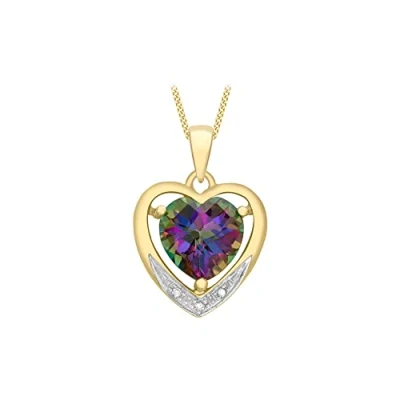 Image of Carissima Gold Women&#039;s 9ct Yellow Diamond and Mystic Topaz Heart Pendant on Curb Chain Necklace of 46cm/18&quot;