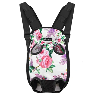 Image of Pawaboo Pet Carrier Backpack, Adjustable Front Cat Dog Backpack Travel Bag, Legs Out, Easy Fit for Traveling Hiking Camping Small Medium Dogs Cats Puppies, Extra Large, Flowers