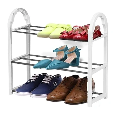 Image of AMOS Mini 3 Tier Shoe Rack Storage Organiser Stackable Shelf for Hallway Living Room Bedroom White &amp; Black