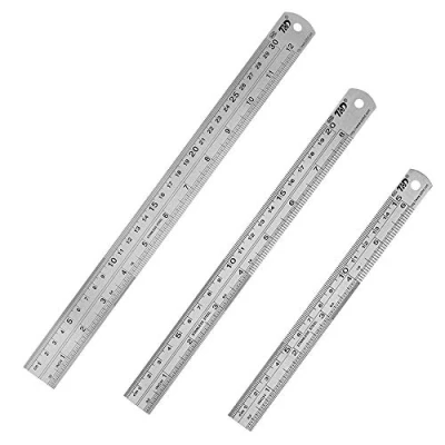 Image of HIHUHEN Stainless Steel Ruler 15cm+20cm+30cm Office 3 Pieces Set Metal Rulers Kit for Engineering, Teaching (3 x Ruler)