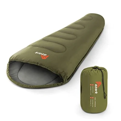 Image of azark Premium Single Sleeping Bag, 350GSM, Lightweight and Waterproof, 4 Seasons of Camping, Hiking Outdoors, bag for Adults &amp; Kids (Green)