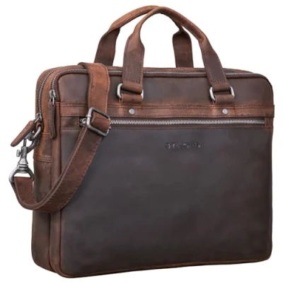 Image of STILORD &#039;Brayson&#039; Briefcase Laptop Bag Leather for 16&#039; MacBooks Vintage Work Large Satchel Business Shoulder Attachable to Trolleys, Colour:Zamora Brown
